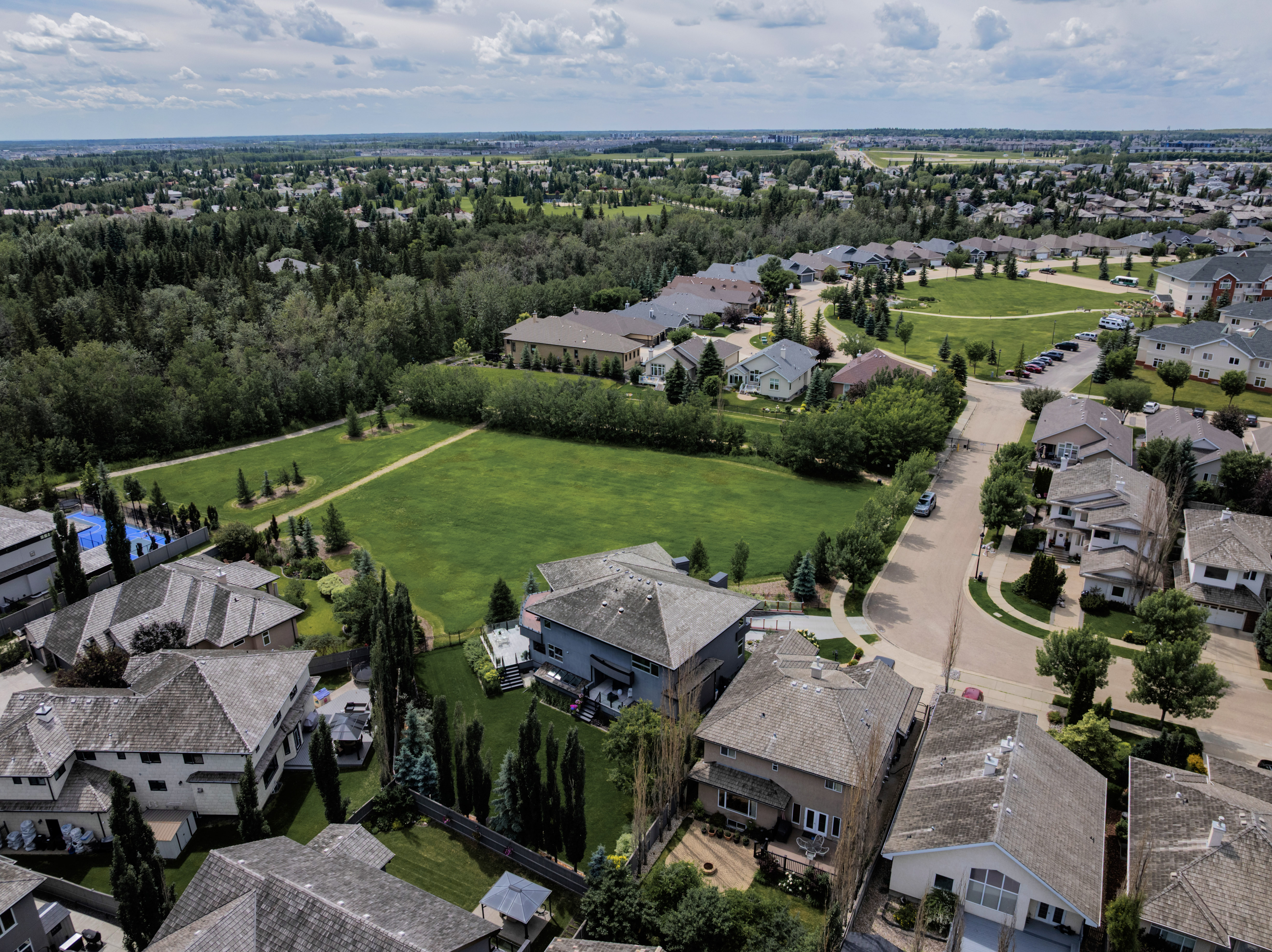 Aerial view of 703 Dalhousie Way in Donsdale home for sale by Holland and Associates Real Estate in Edmonton.